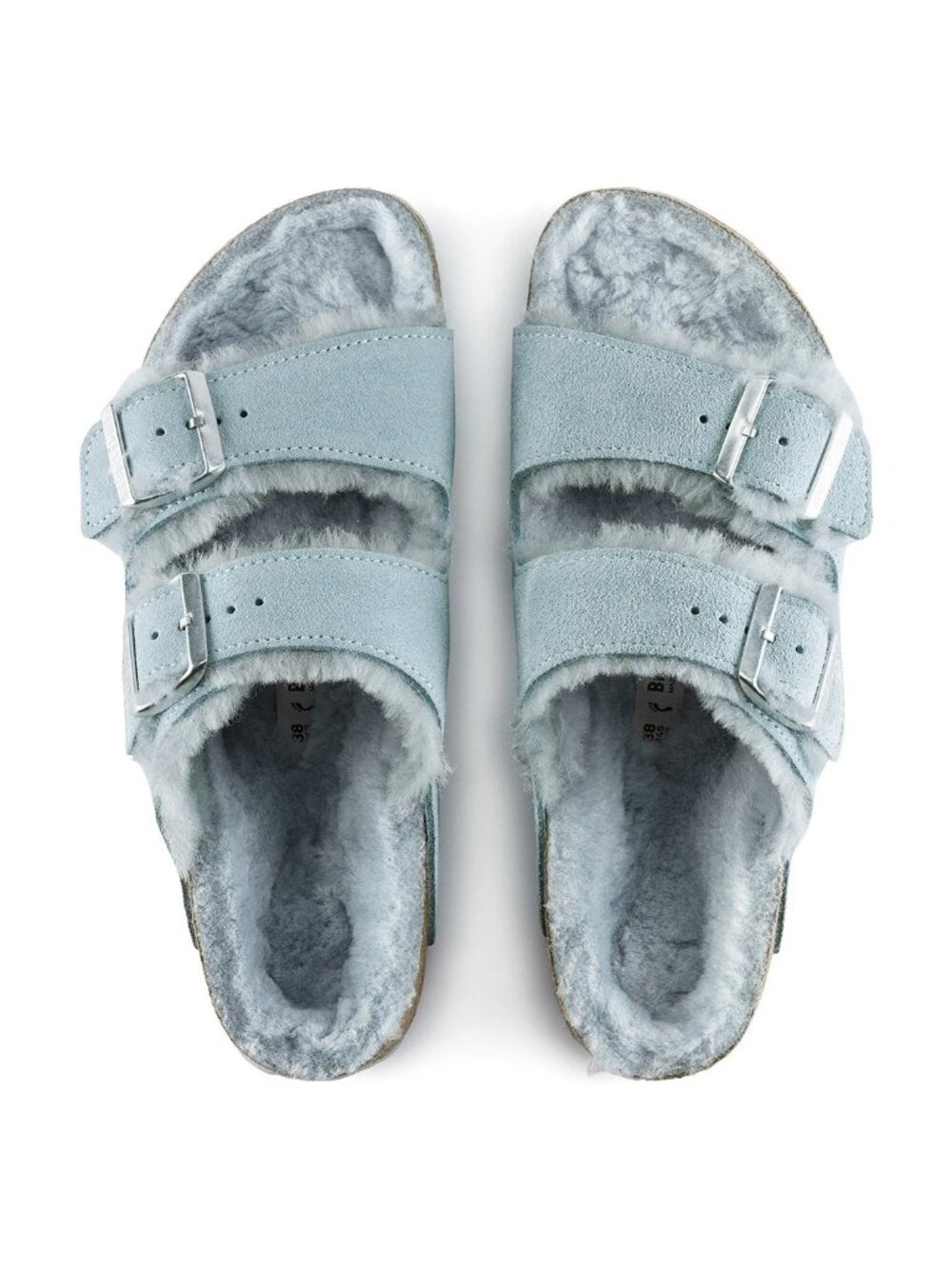 Birkenstock Arizona Shearling Suede Leather Light Blue - Size 37 - Picture 4 of 10